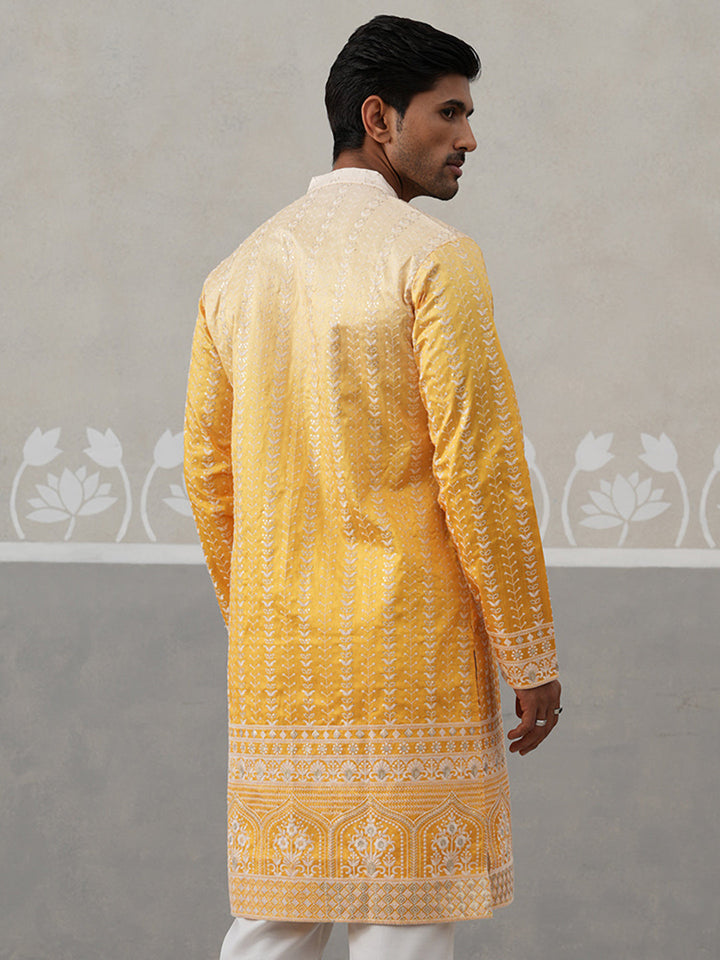 Designer Embroidery Silk Blend Kurta For Men