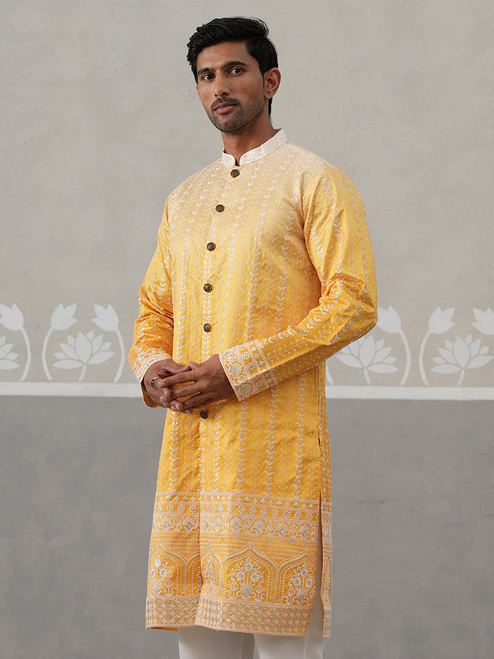 Designer Embroidery Silk Blend Kurta For Men