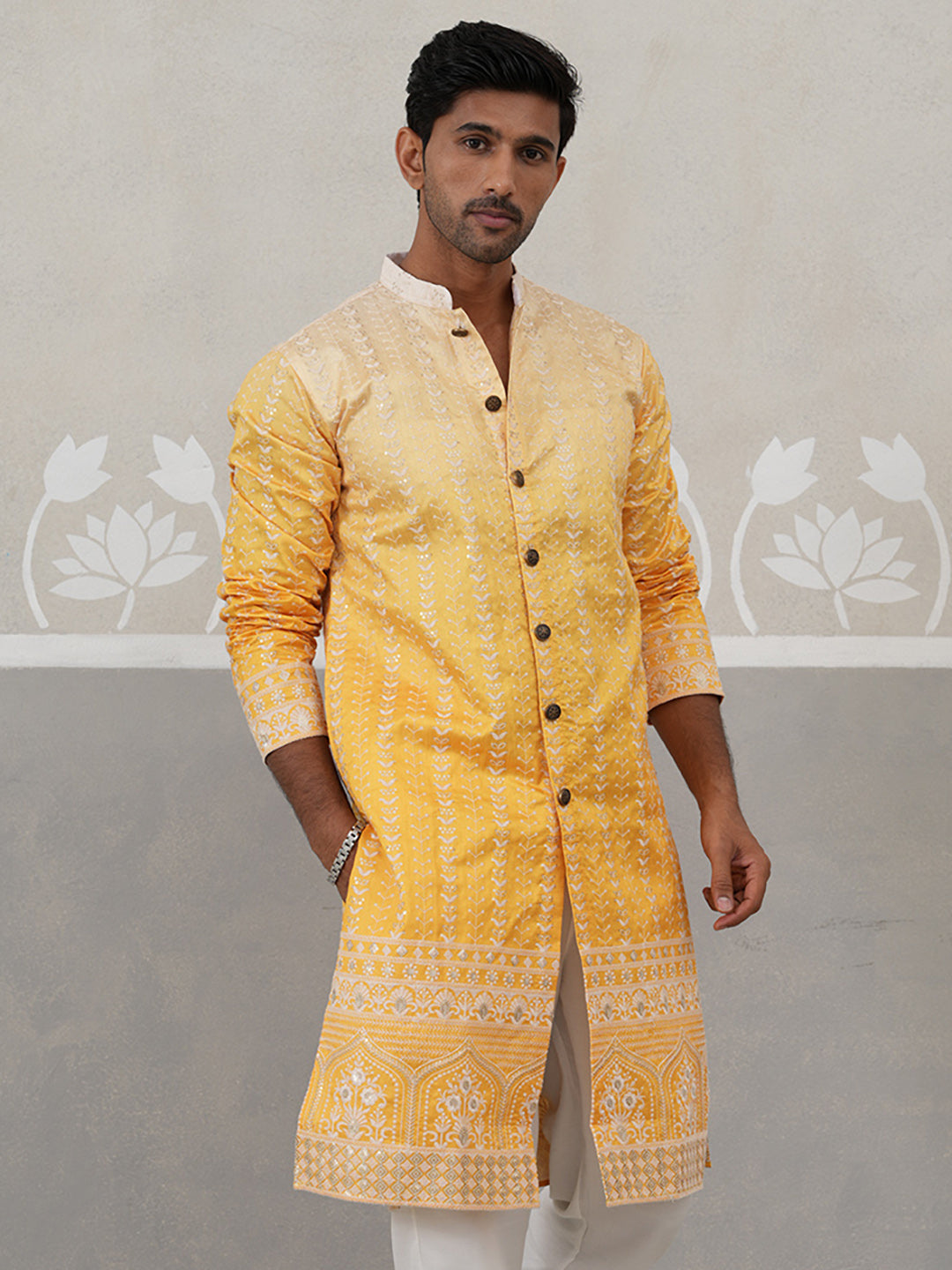 Designer Embroidery Silk Blend Kurta For Men