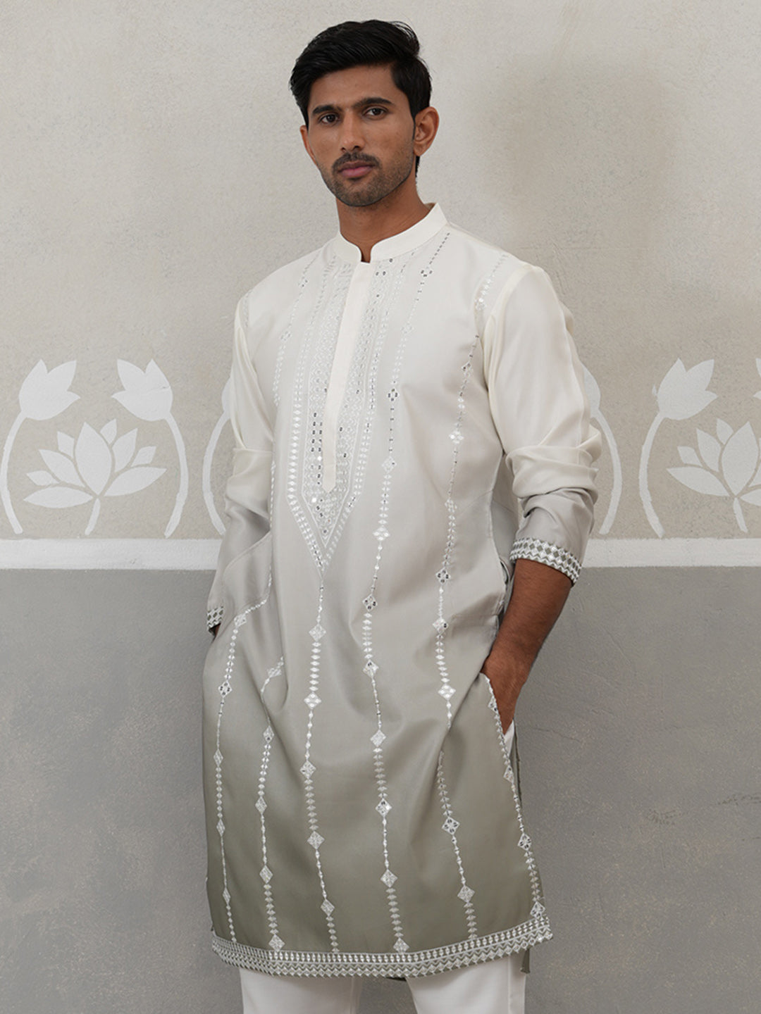 Silk Blend Mirror Work Kurta.