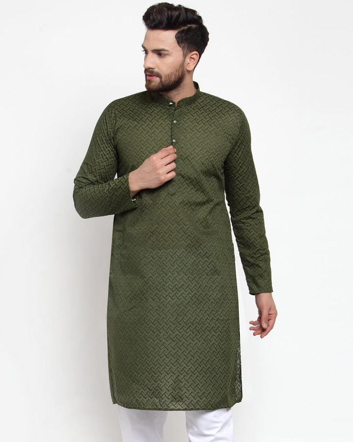 Men Ethnic  Embroidered  Pure Cotton Kurta