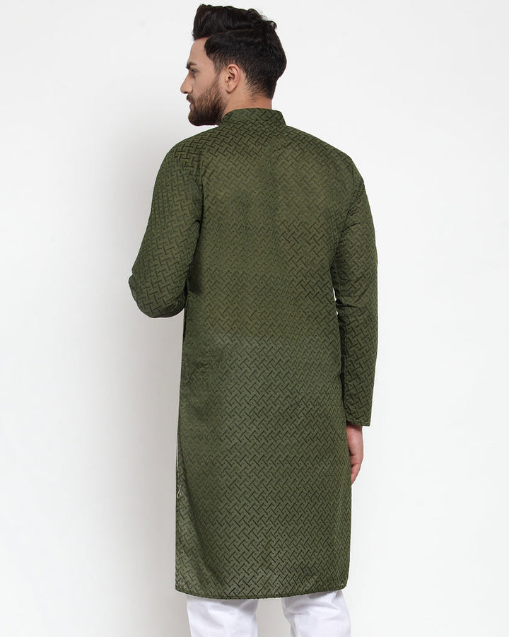Men Ethnic  Embroidered  Pure Cotton Kurta