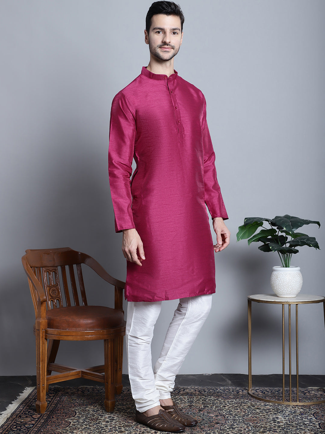 Men Purple Dupion Silk Kurtas