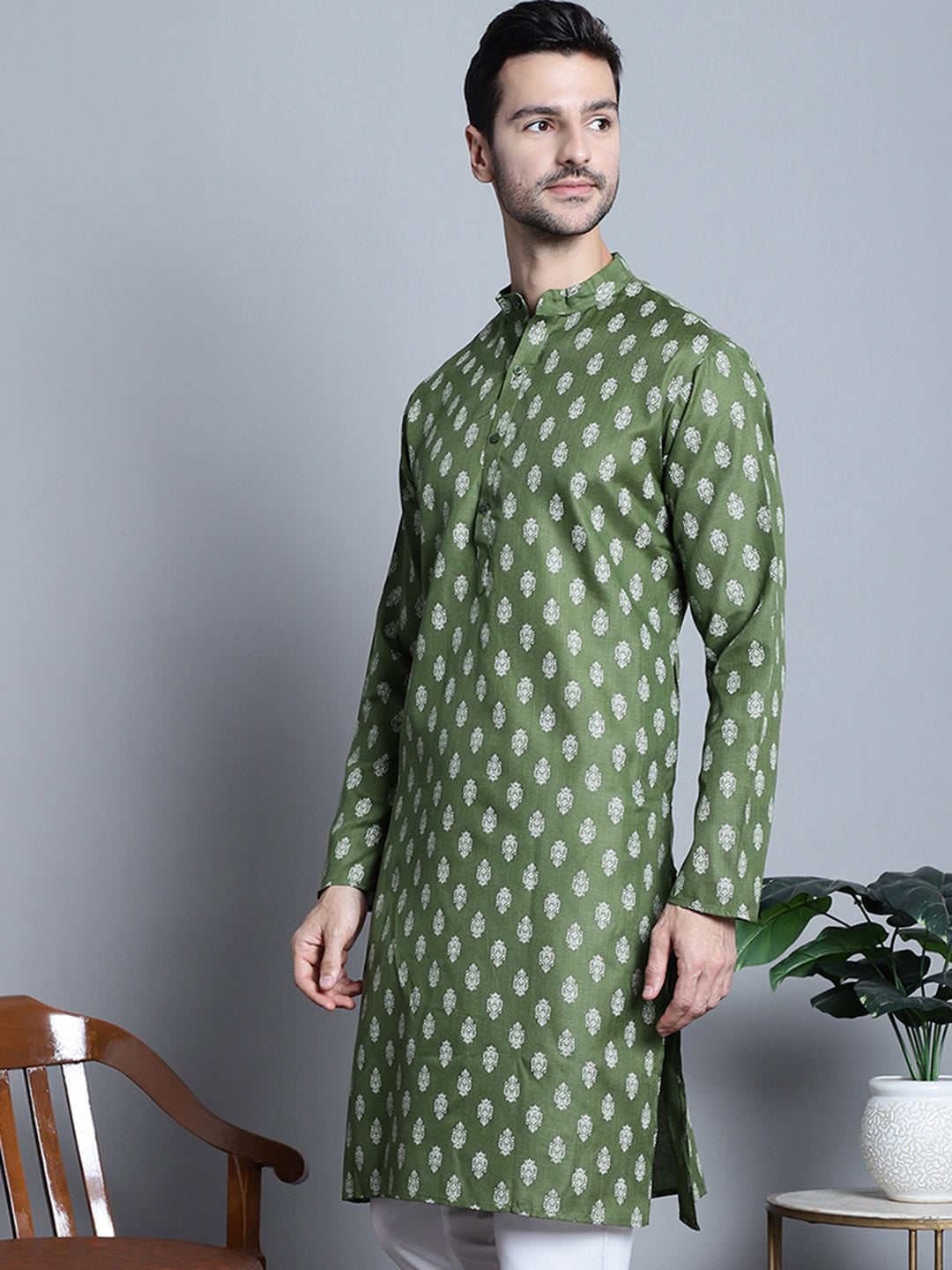 Men'S Cotton Floral Printed Kurtas