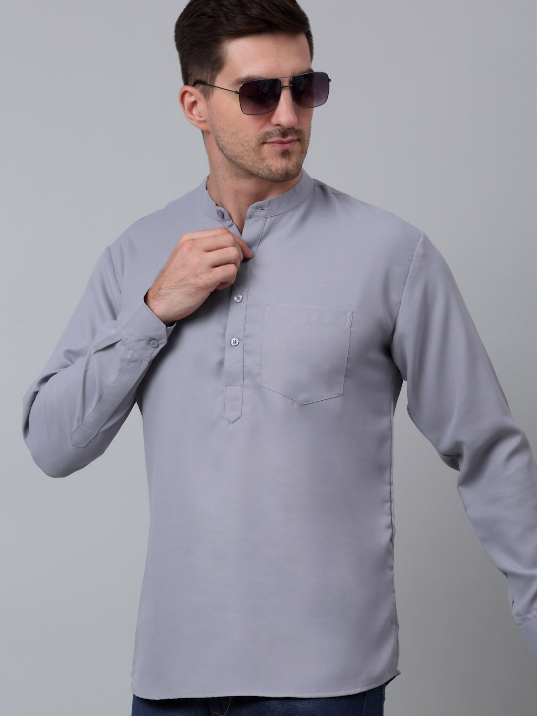 Men'S Black Solid Short Kurtas