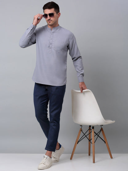 Men'S Black Solid Short Kurtas