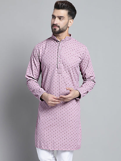 Men Purple Chikankari Embroidered And Sequence Kurtas