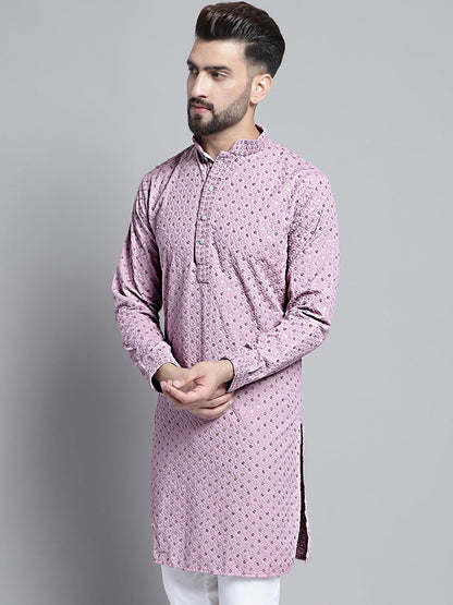 Men Purple Chikankari Embroidered And Sequence Kurtas