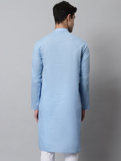 Men'S Light Blue Cotton Striped Kurtas