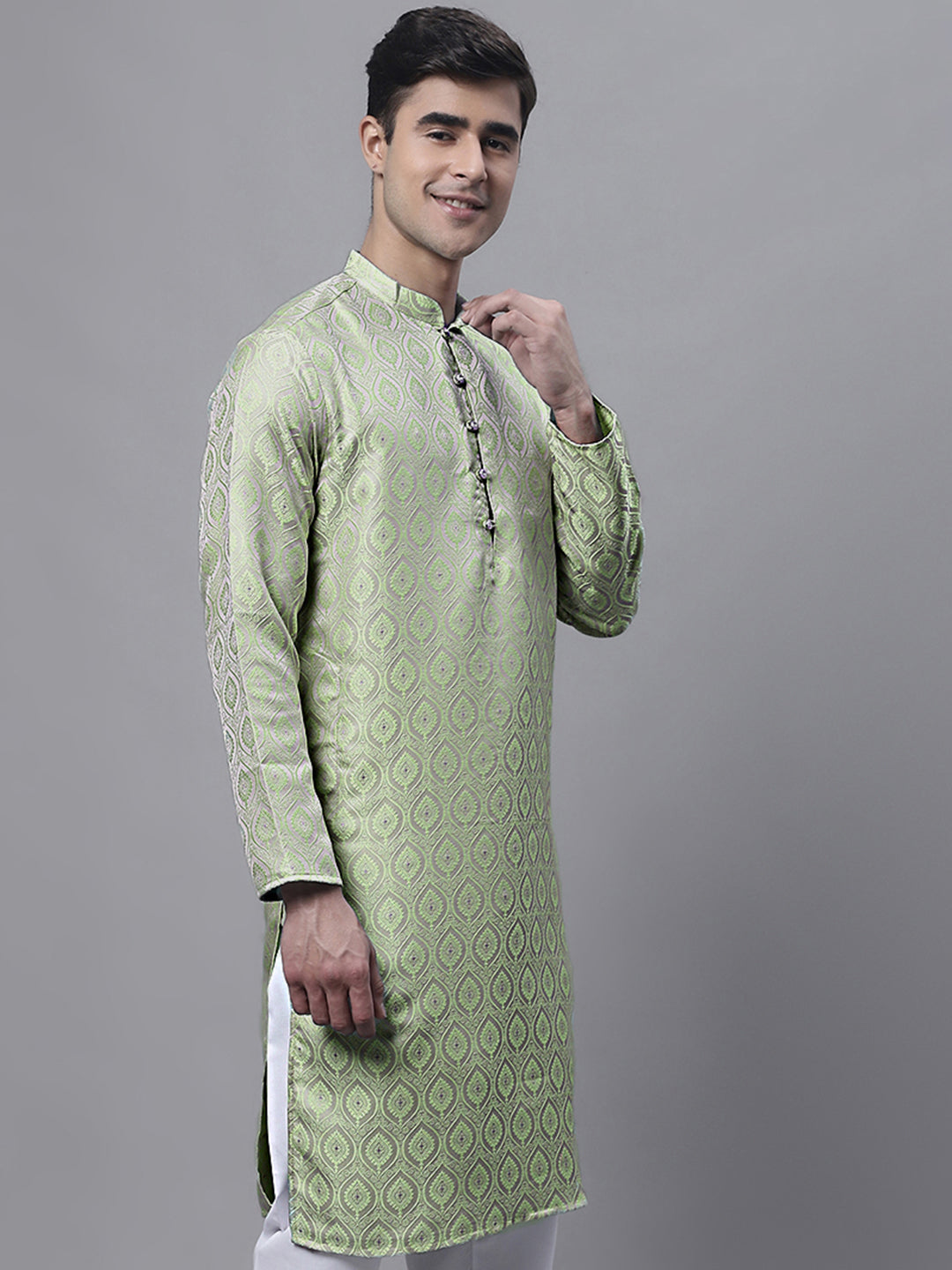 Men Ethnic  Pista Green Woven Design Kurtas