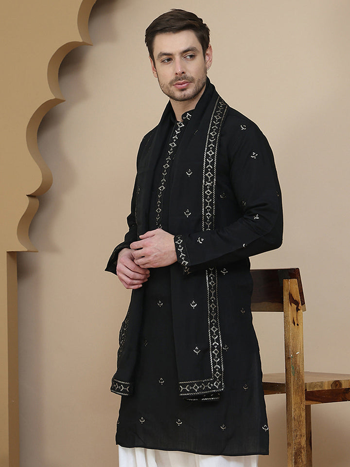 Embroidered Silk Blend Kurta With Matching Dupatta