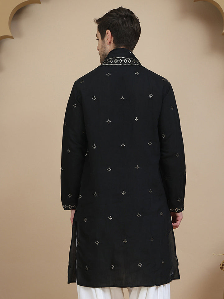 Embroidered Silk Blend Kurta With Matching Dupatta
