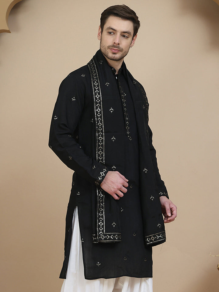 Embroidered Silk Blend Kurta With Matching Dupatta