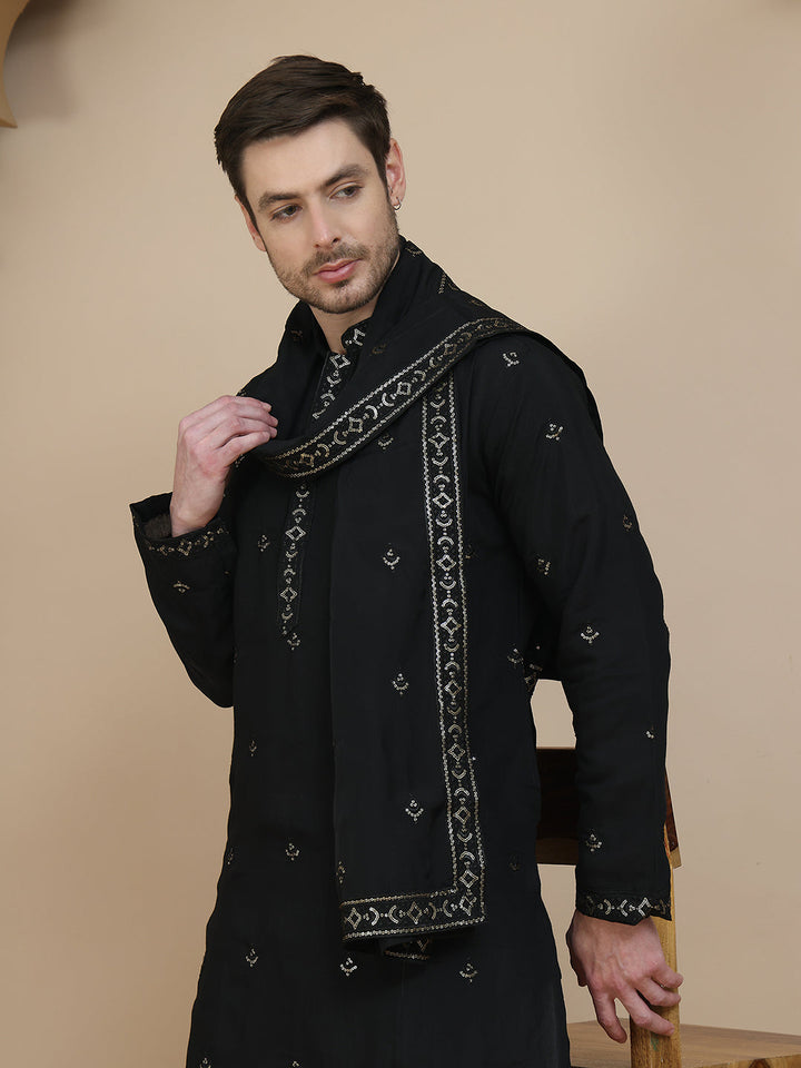 Embroidered Silk Blend Kurta With Matching Dupatta