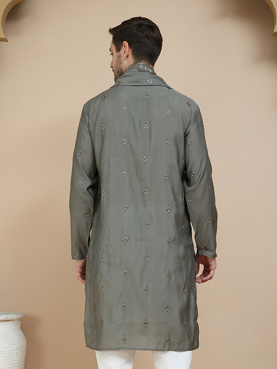 Embroidered Silk Blend Kurta With Matching Dupatta