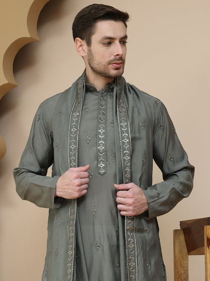 Embroidered Silk Blend Kurta With Matching Dupatta