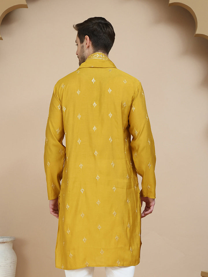 Embroidered Silk Blend Kurta With Matching Dupatta