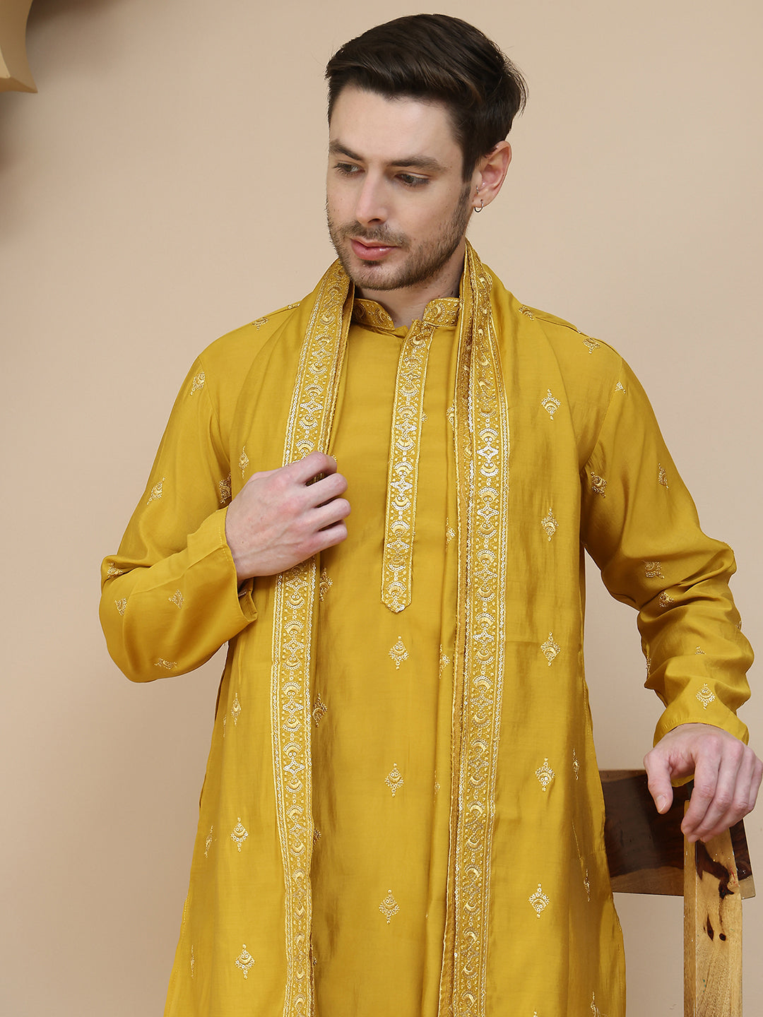 Embroidered Silk Blend Kurta With Matching Dupatta