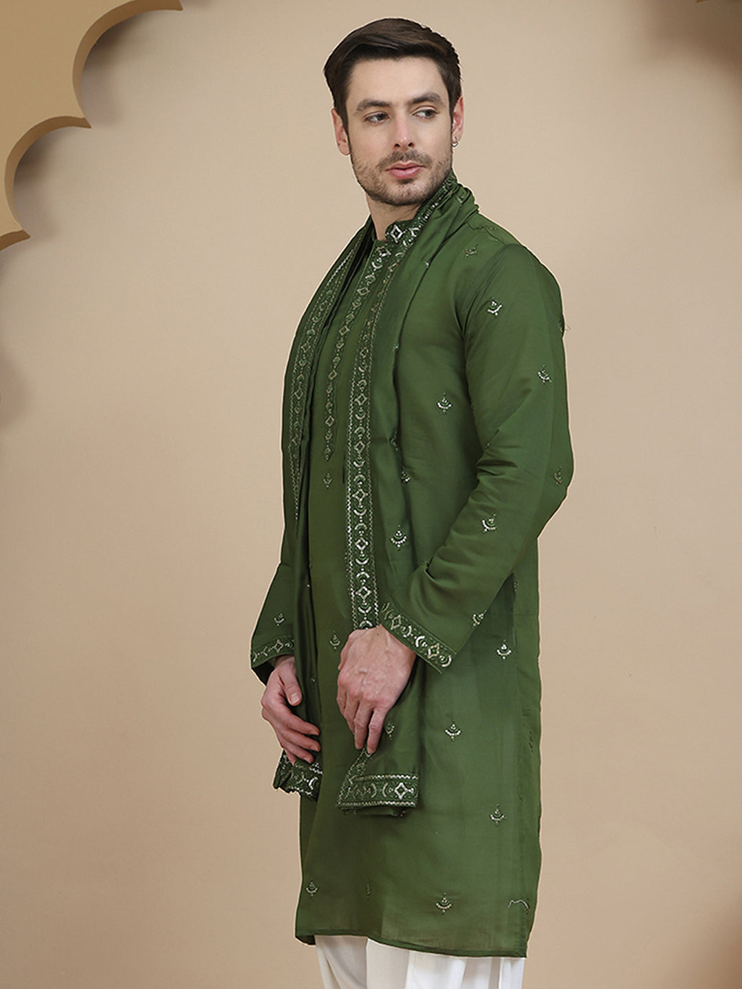 Embroidered Silk Blend Kurta With Matching Dupatta