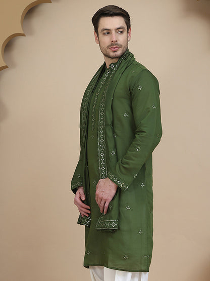 Embroidered Silk Blend Kurta With Matching Dupatta