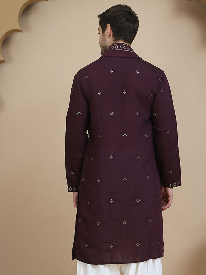 Embroidered Silk Blend Kurta With Matching Dupatta