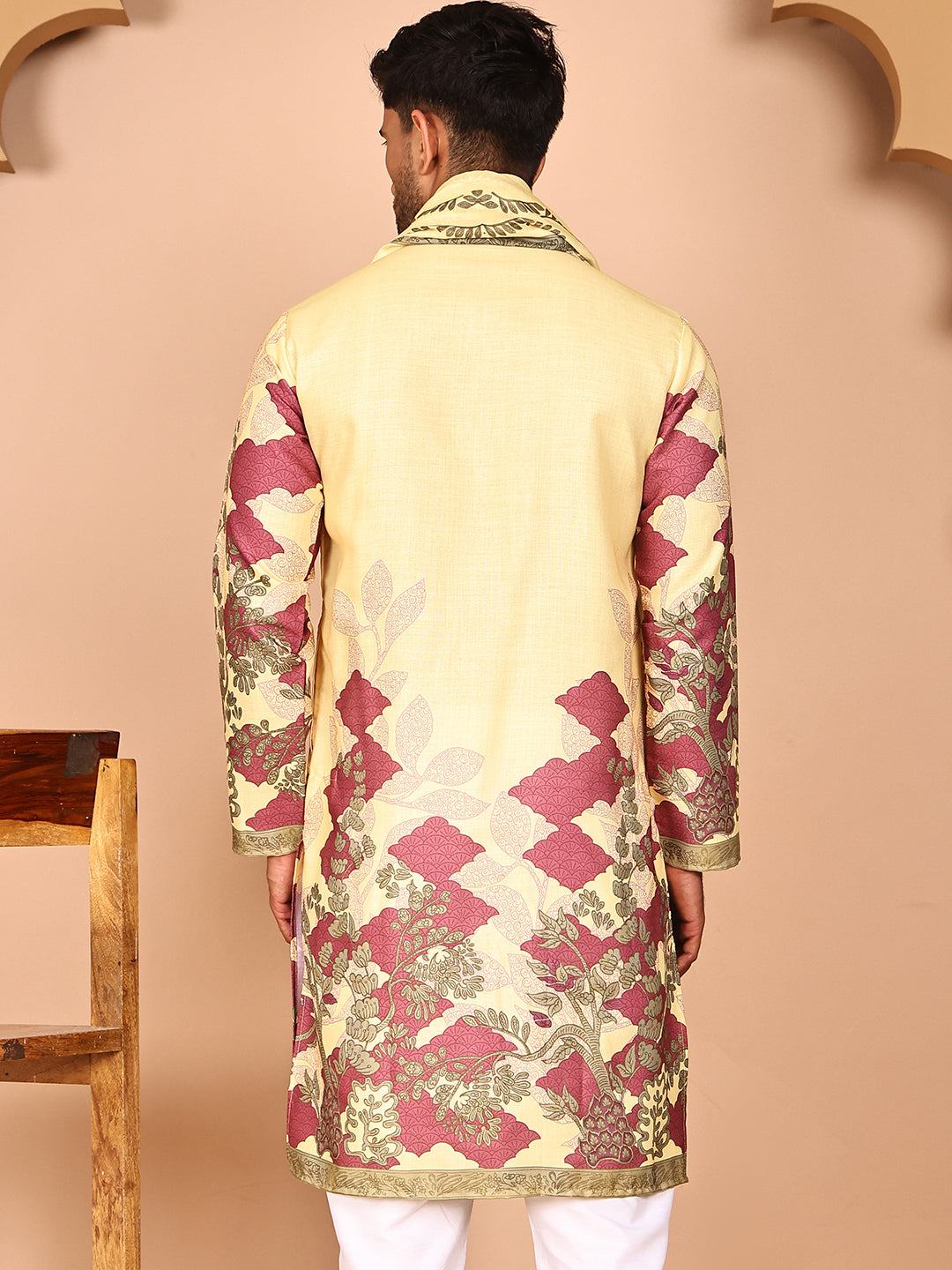 Floral Printed Yellow Cotton Blend Kurtas With Dupatta
