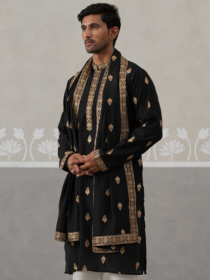 Silk Blend Embroidered Kurtas With Dupatta