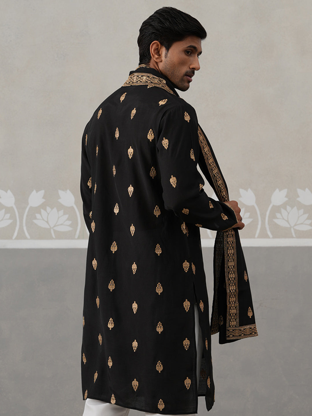 Silk Blend Embroidered Kurtas With Dupatta