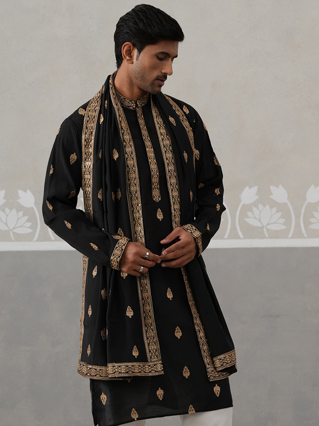 Silk Blend Embroidered Kurtas With Dupatta