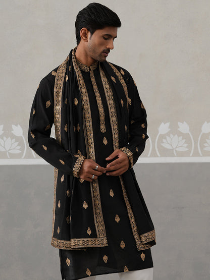 Silk Blend Embroidered Kurtas With Dupatta