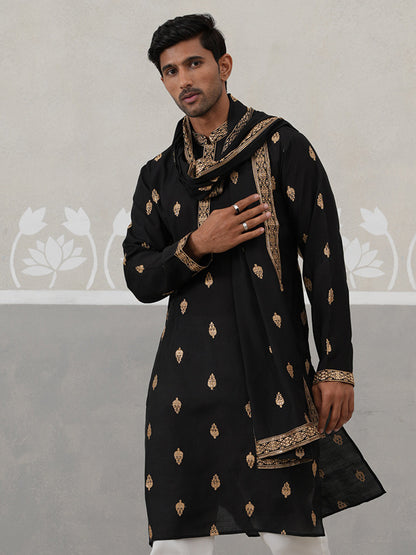 Silk Blend Embroidered Kurtas With Dupatta