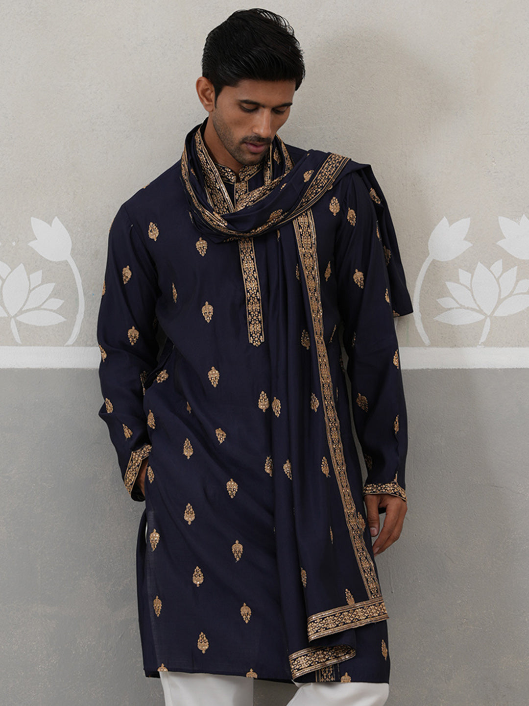 Silk Blend Embroidered Kurtas With Dupatta