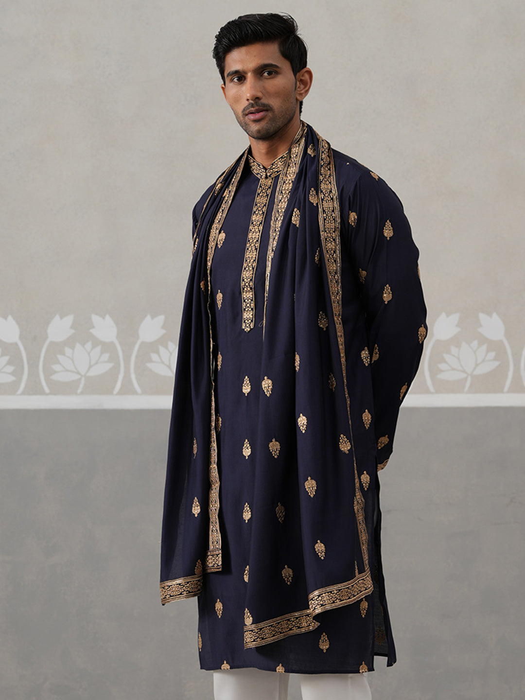 Silk Blend Embroidered Kurtas With Dupatta