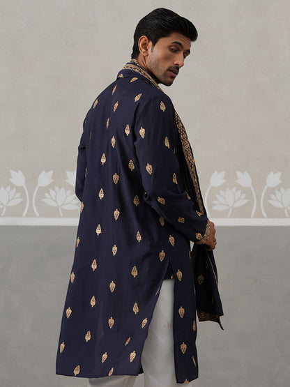 Silk Blend Embroidered Kurtas With Dupatta