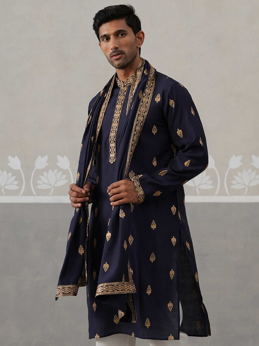 Silk Blend Embroidered Kurtas With Dupatta