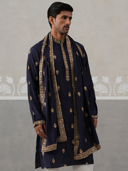Silk Blend Embroidered Kurtas With Dupatta