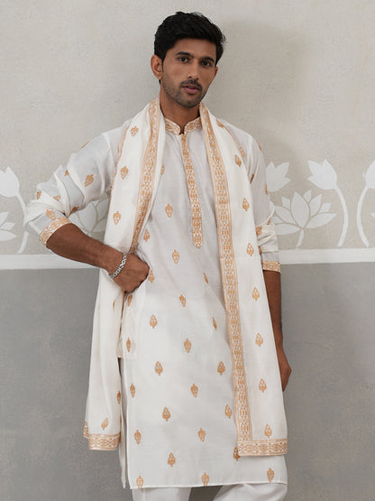 Silk Blend Embroidered Kurtas With Dupatta