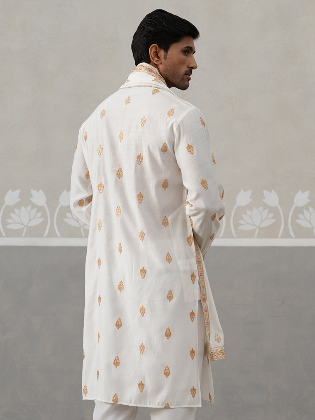 Silk Blend Embroidered Kurtas With Dupatta