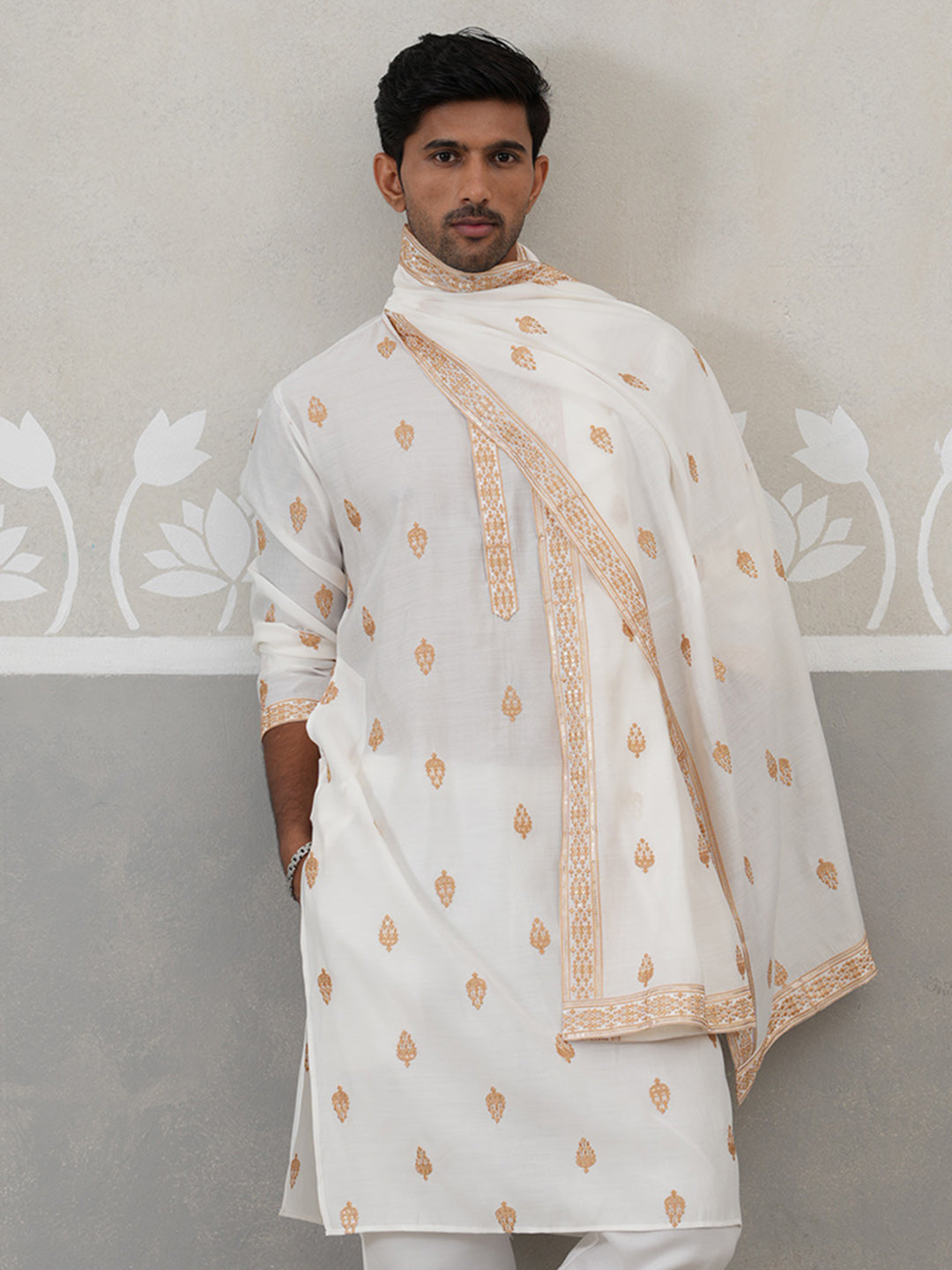 Silk Blend Embroidered Kurtas With Dupatta