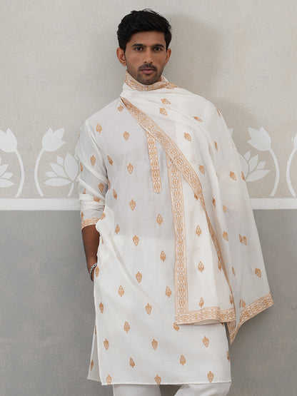Silk Blend Embroidered Kurtas With Dupatta
