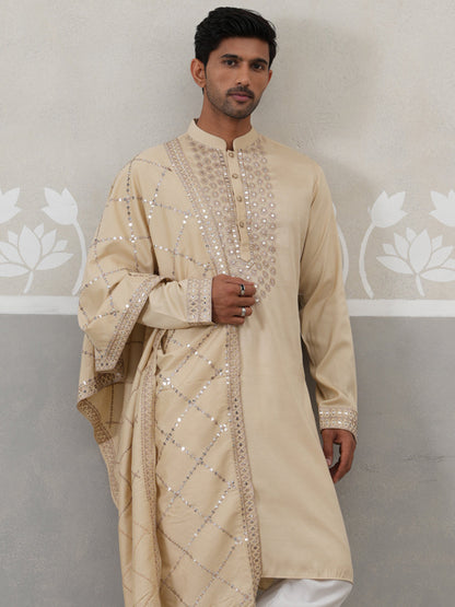 Silk Blend Sequins Embroidered Kurta With Dupatta