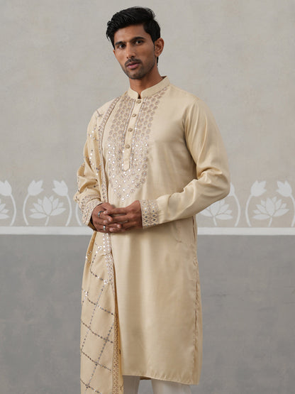 Silk Blend Sequins Embroidered Kurta With Dupatta