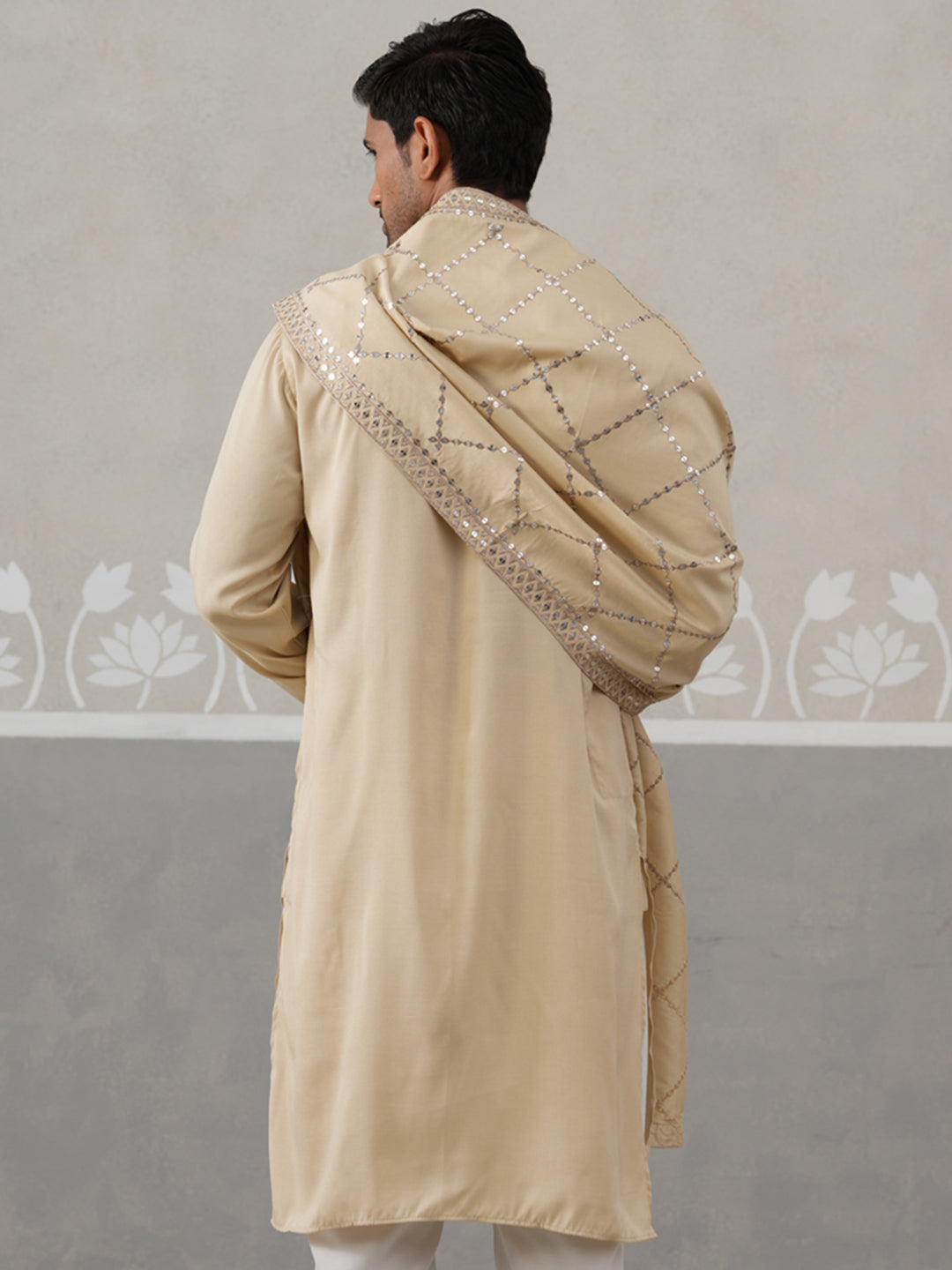 Silk Blend Sequins Embroidered Kurta With Dupatta
