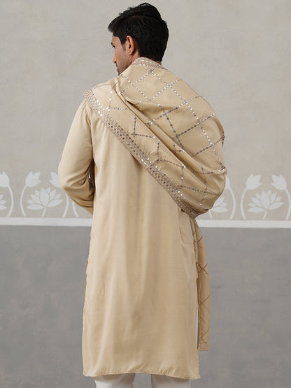 Silk Blend Sequins Embroidered Kurta With Dupatta