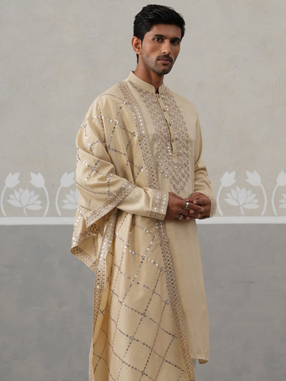 Silk Blend Sequins Embroidered Kurta With Dupatta
