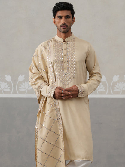 Silk Blend Sequins Embroidered Kurta With Dupatta