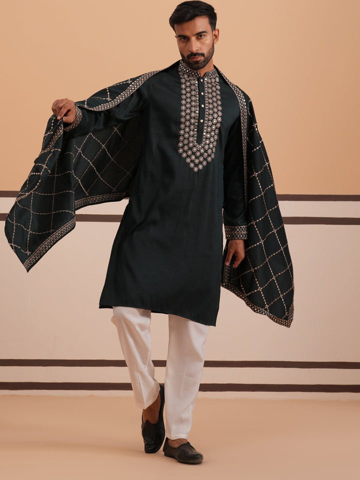 Silk Blend Sequins Embroidered Kurta And Dupatta Set