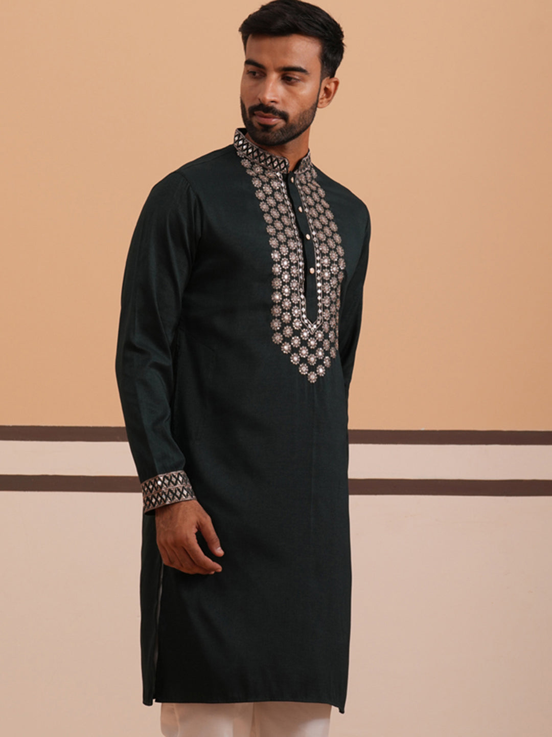 Silk Blend Sequins Embroidered Kurta And Dupatta Set
