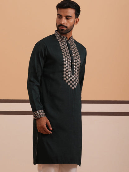 Silk Blend Sequins Embroidered Kurta And Dupatta Set