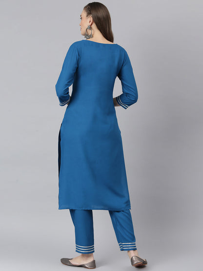 Women Embroidered Rayon Straight Kurta Pant Set (Pre-Order)